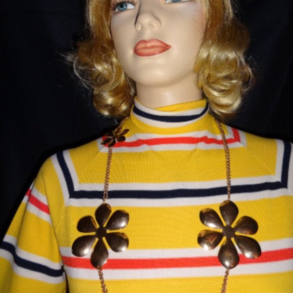 MOD 60's GoGo Girl Yellow Stripe Stretch T shirt - Picture 3 of 7
